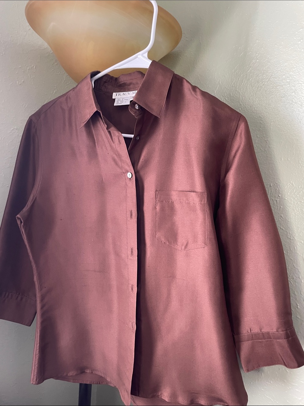 Tracy M. Brown Silk Button-Down Shirt. Size Small.